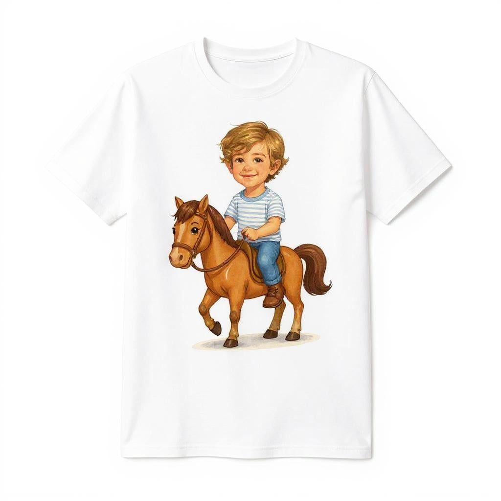 Custom Watercolour Rider Photo T-shirt - Turn Your Child Into a Cartoon!