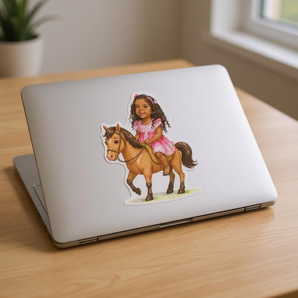 Custom Watercolour Rider Photo Sticker - Turn Your Child Into a Cartoon!