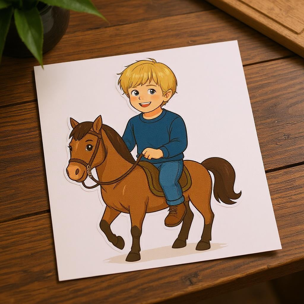 Custom Artistic Rider Photo Sticker - Turn Your Child Into a Cartoon!