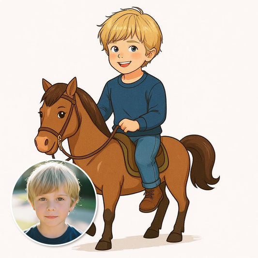 Custom Artistic Rider Photo Sticker - Turn Your Child Into a Cartoon!