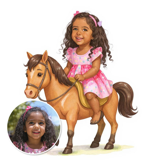 Custom Watercolour Rider Photo Sticker - Turn Your Child Into a Cartoon!