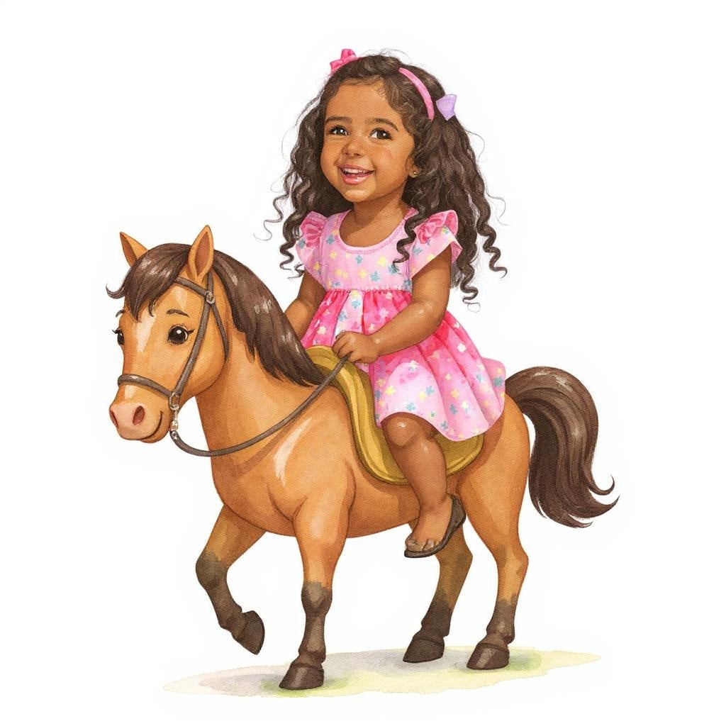 Custom Watercolour Rider Photo Sticker - Turn Your Child Into a Cartoon!