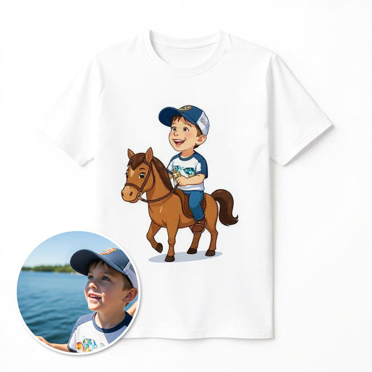 Custom Classic Rider Photo T-shirt - Turn Your Child Into a Cartoon!
