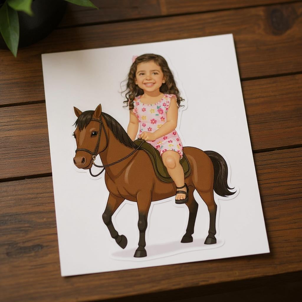 Custom Classic Rider Photo Sticker - Turn Your Child Into a Cartoon!