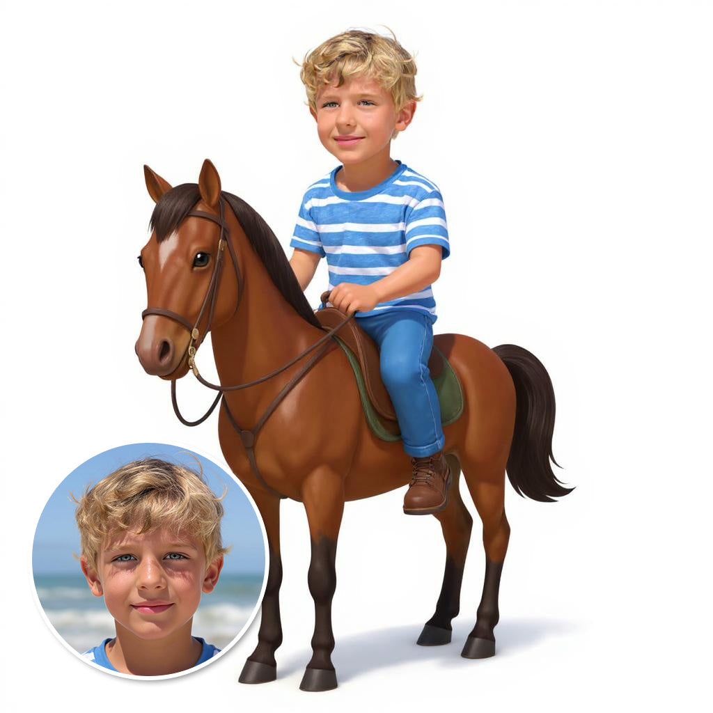 Custom Classic Rider Photo Sticker - Turn Your Child Into a Cartoon!