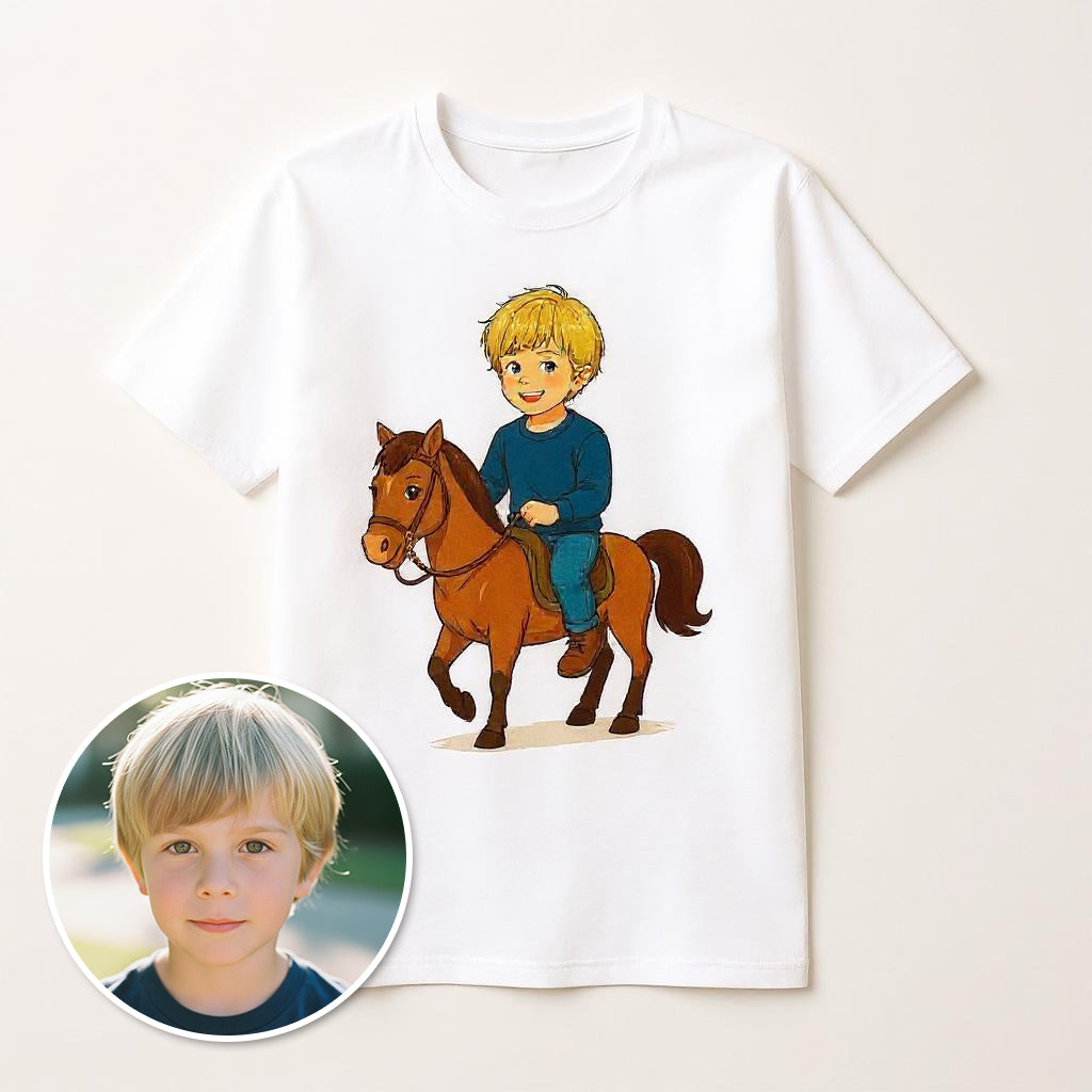 Custom Artistic Rider Photo T-shirt - Turn Your Child Into a Cartoon!