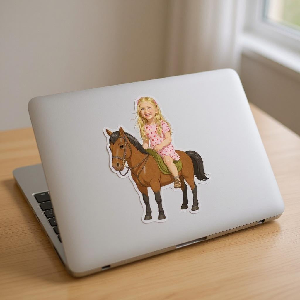 Custom Artistic Rider Photo Sticker - Turn Your Child Into a Cartoon!