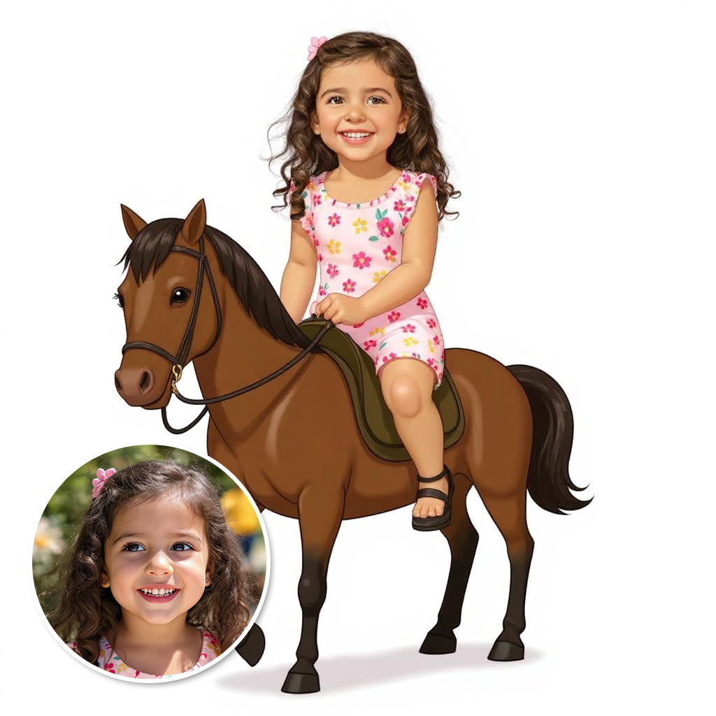 Custom Classic Rider Photo Sticker - Turn Your Child Into a Cartoon!