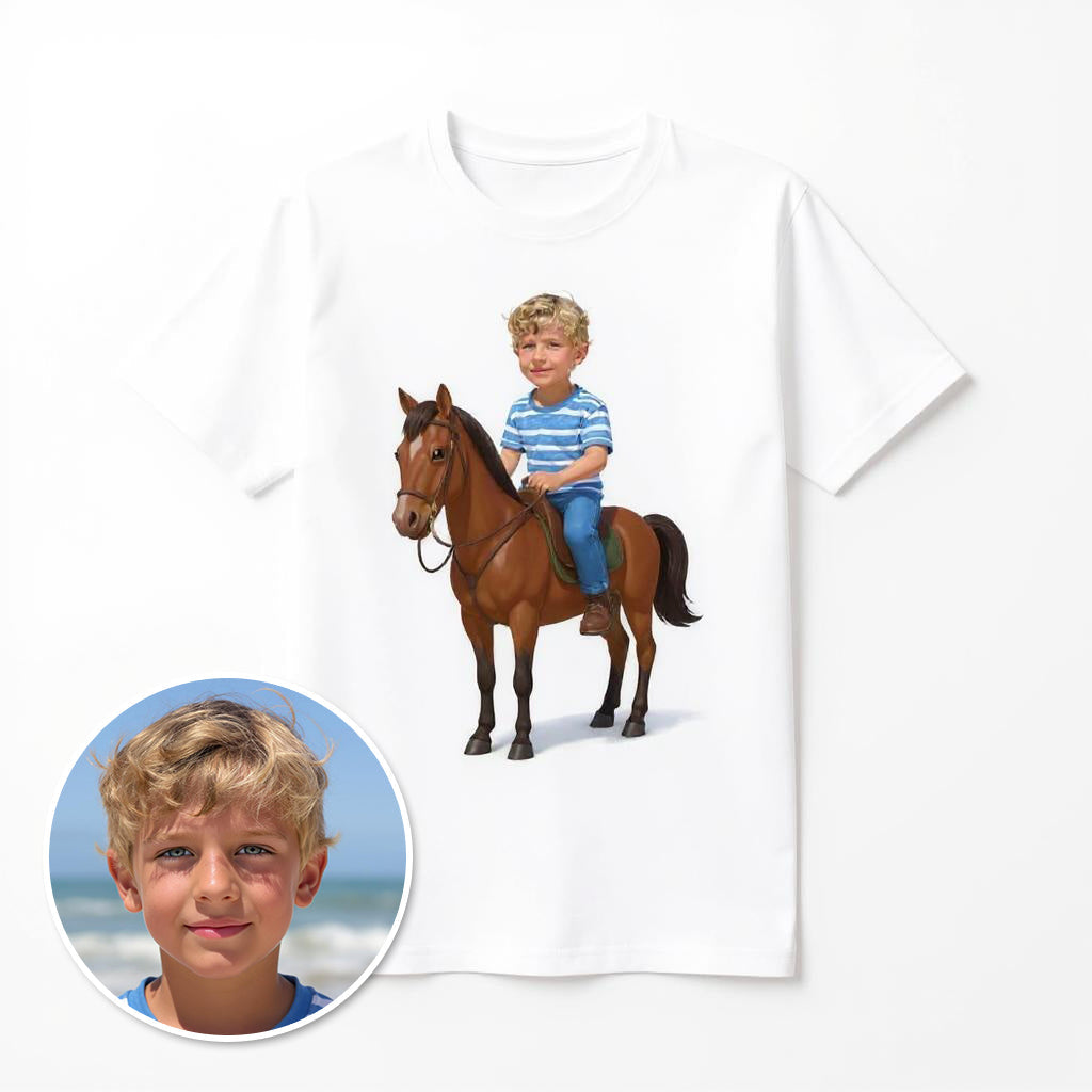 Custom Storybook Rider Photo T-shirt - Turn Your Child Into a Cartoon!