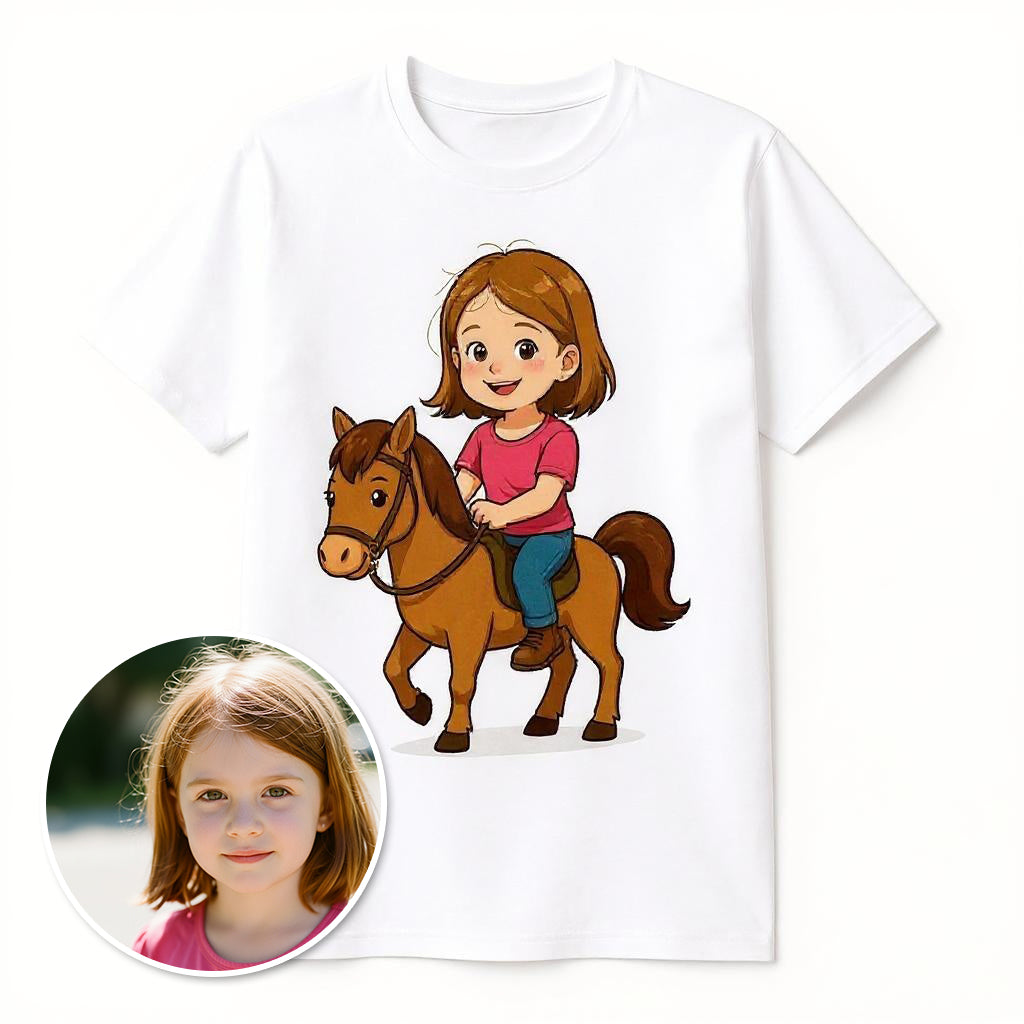 Custom Classic Rider Photo T-shirt - Turn Your Child Into a Cartoon!
