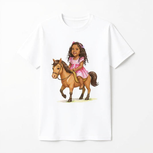 Custom Watercolour Rider Photo T-shirt - Turn Your Child Into a Cartoon!