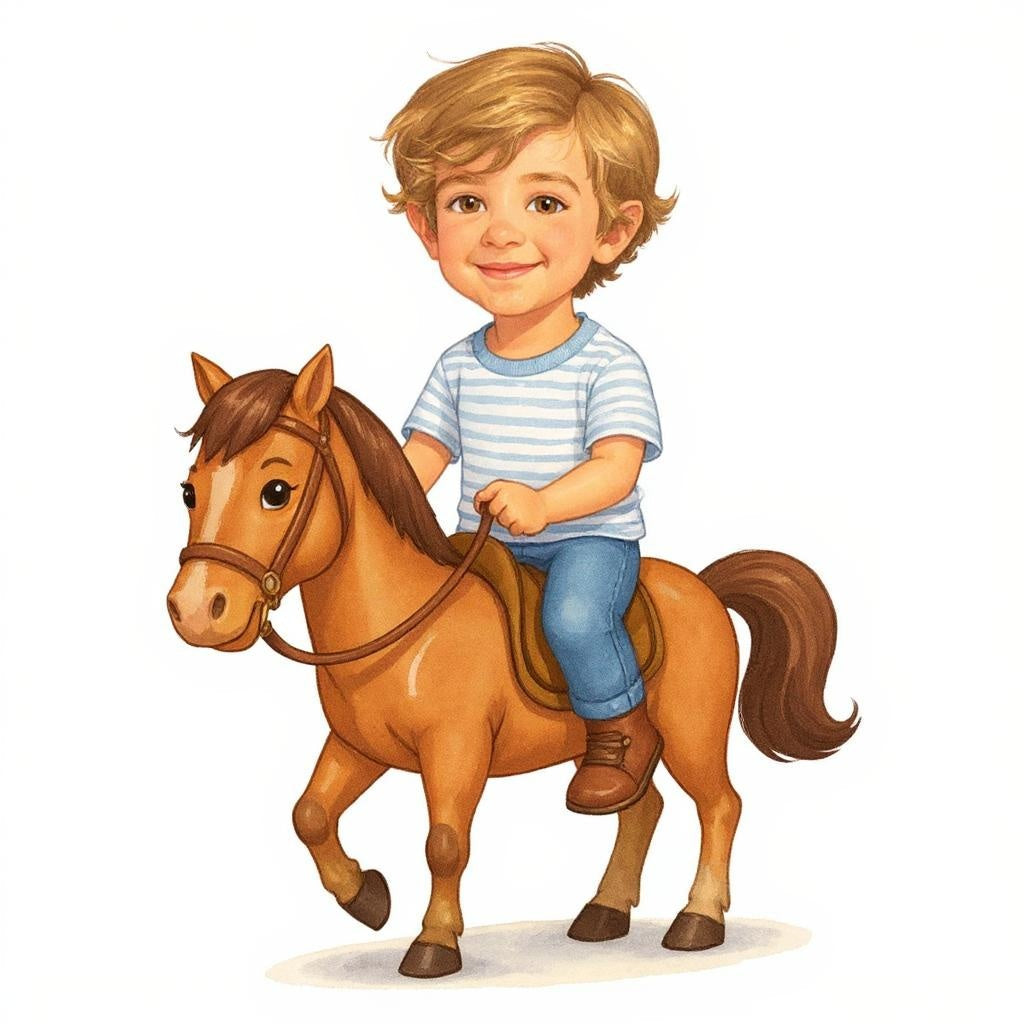 Custom Watercolour Rider Photo T-shirt - Turn Your Child Into a Cartoon!