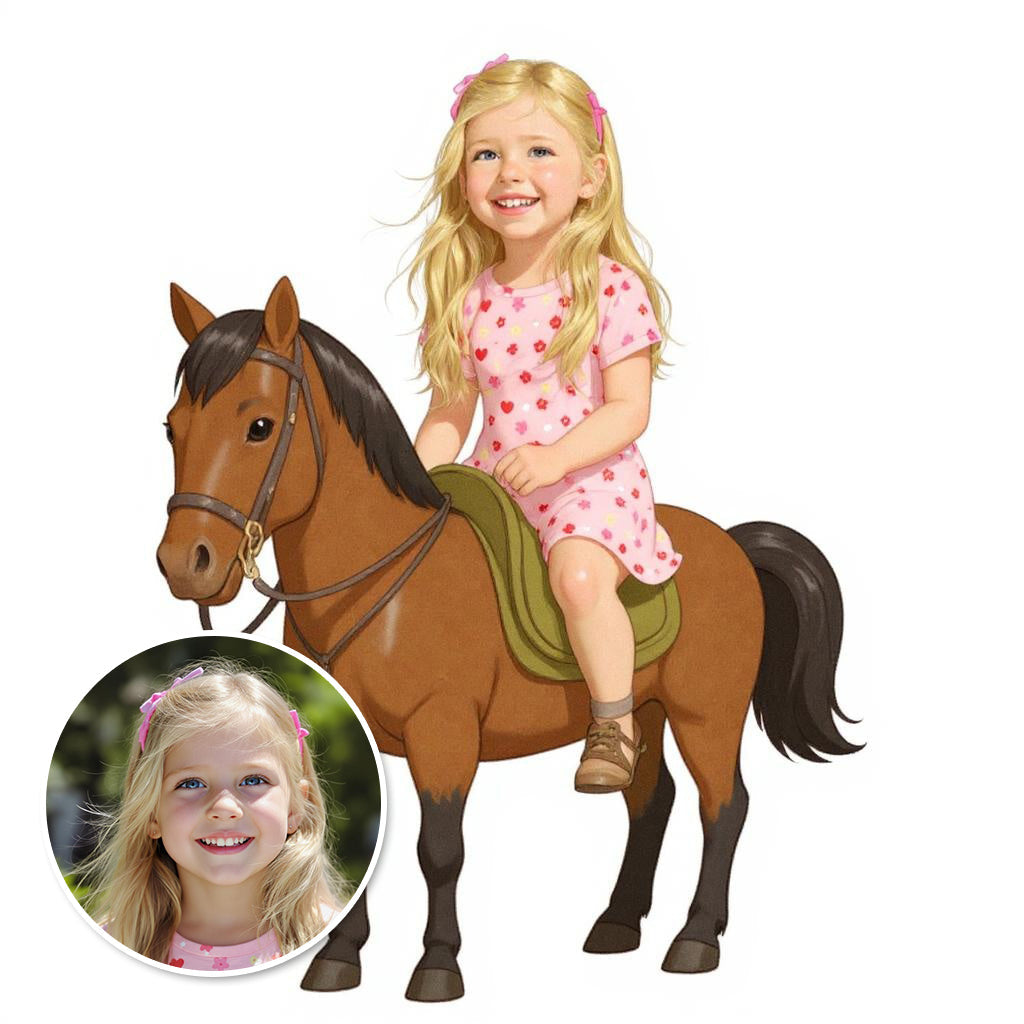 Custom Artistic Rider Photo Sticker - Turn Your Child Into a Cartoon!