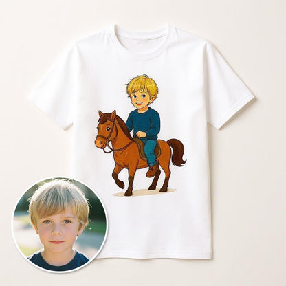 Custom Artistic Rider Photo T-shirt - Turn Your Child Into a Cartoon!